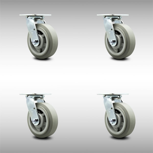 6 Inch SS Thermoplastic Rubber Wheel Swivel Caster Set with Ball Bearings SCC